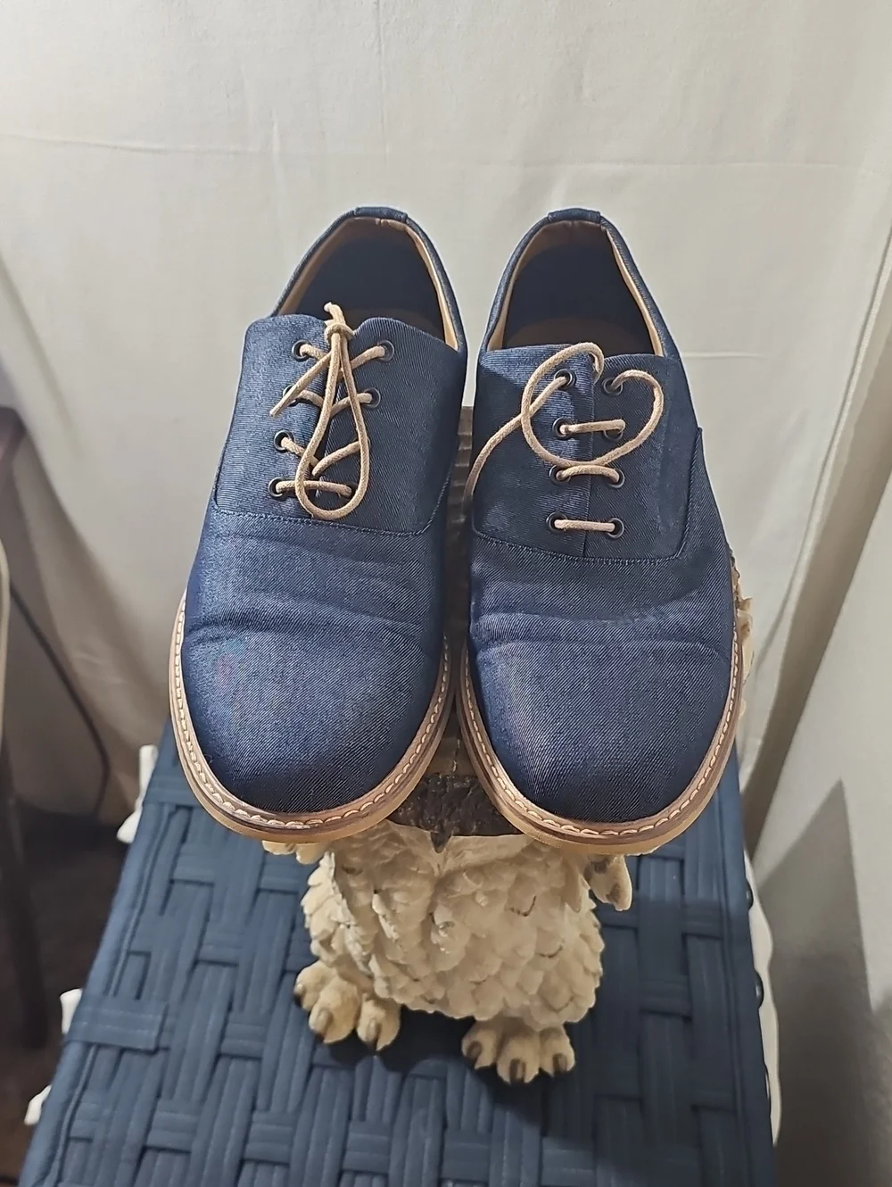 Call It Spring Navy Canvas Derby Shoes with Tan Accents